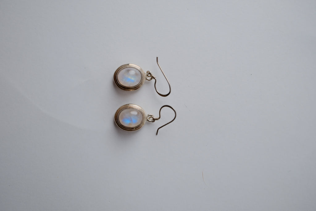Rainbow Moonstone Sterling Silver Earrings