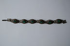 Vintage Silver Tone Green Cabochon Links Bracelet