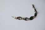 Vintage Silver Tone Green Cabochon Links Bracelet