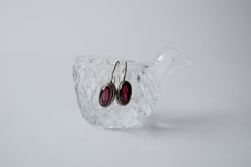 Sterling silver oval cut garnet earrings