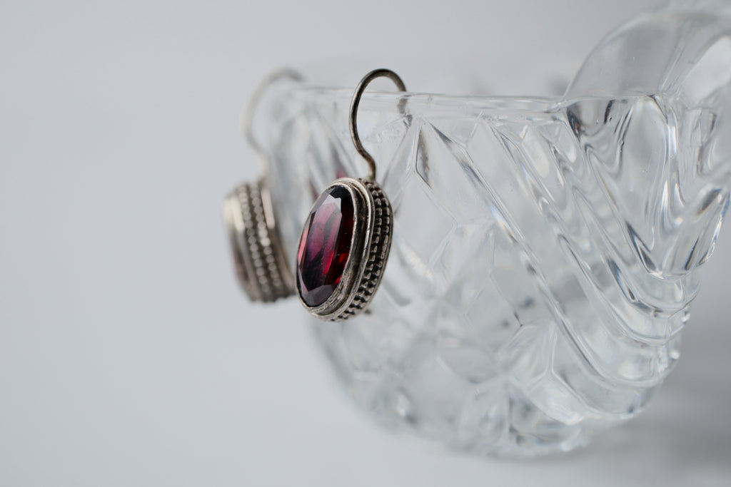 Sterling silver oval cut garnet earrings