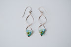 Sterling silver spiral wire earring with multi-blue beads