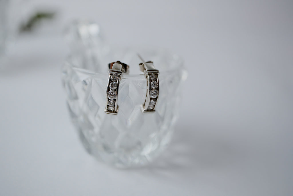 Sterling silver Huggie hoop Cubic Zirconia earrings