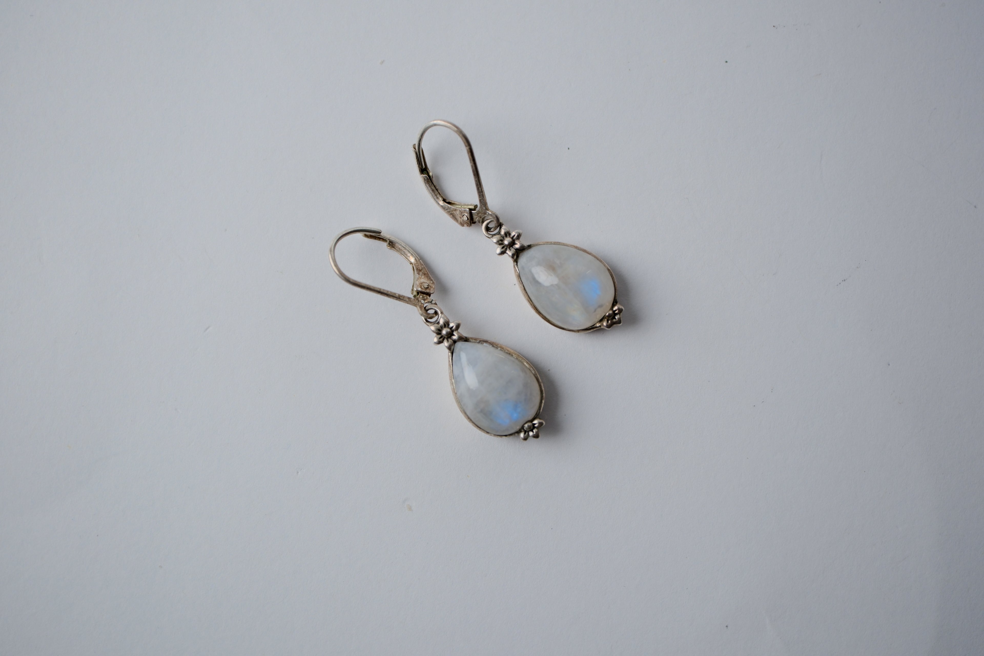 Sterling Silver Rainbow Moonstone Dangle Earrings