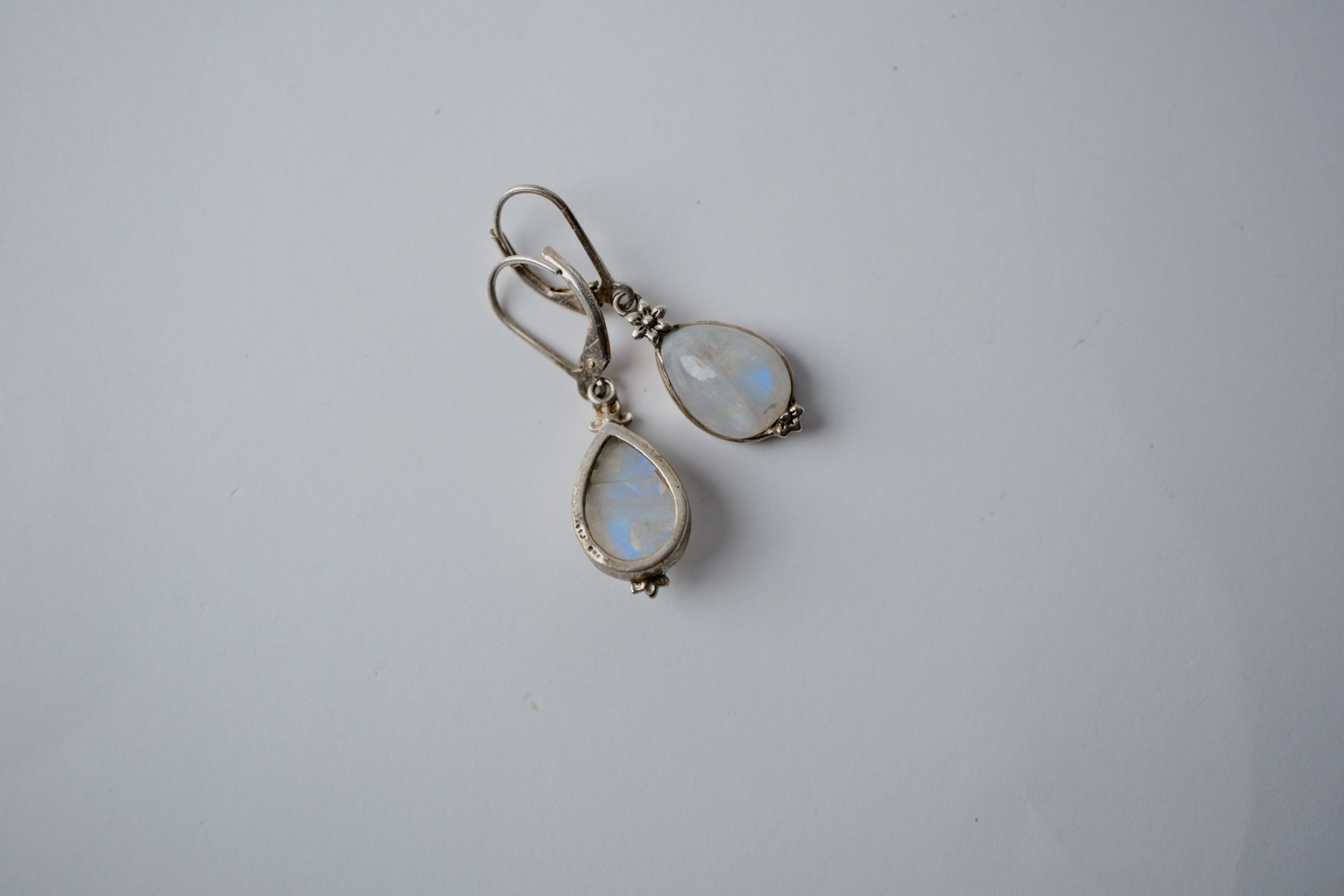 Sterling Silver Rainbow Moonstone Dangle Earrings