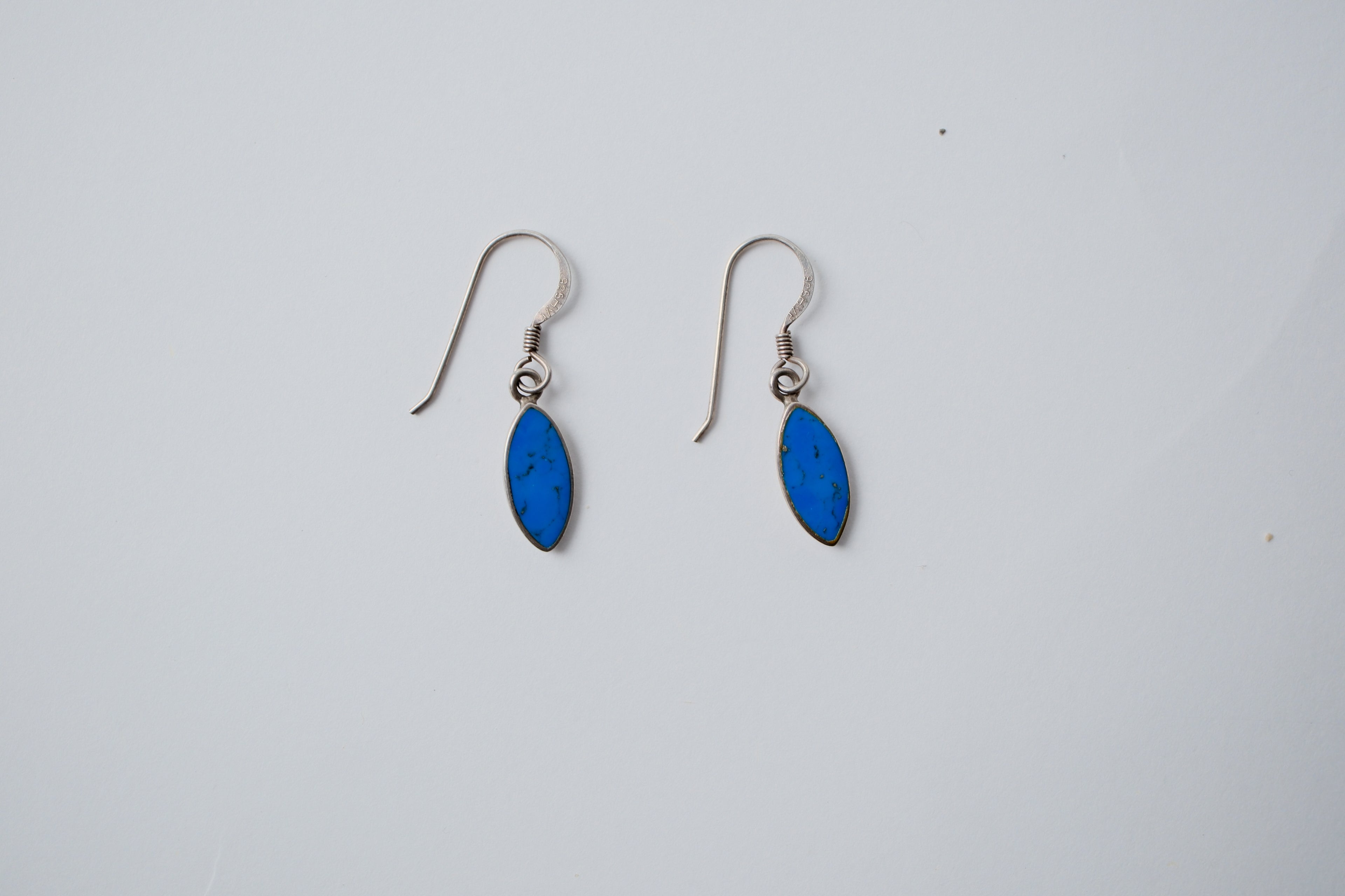 Sterling Silver Blue Inlay fishhook Earrings