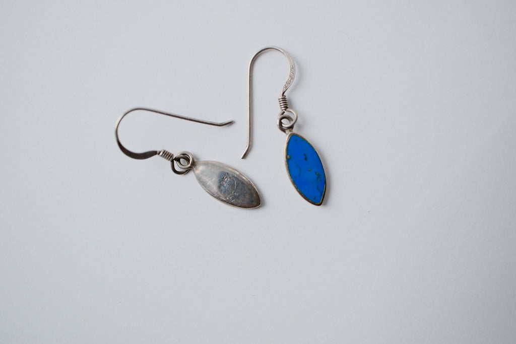 Sterling Silver Blue Inlay fishhook Earrings