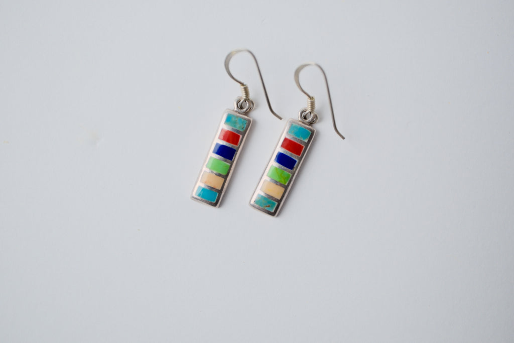 Sterling Silver Colorful Inlay drop earrings