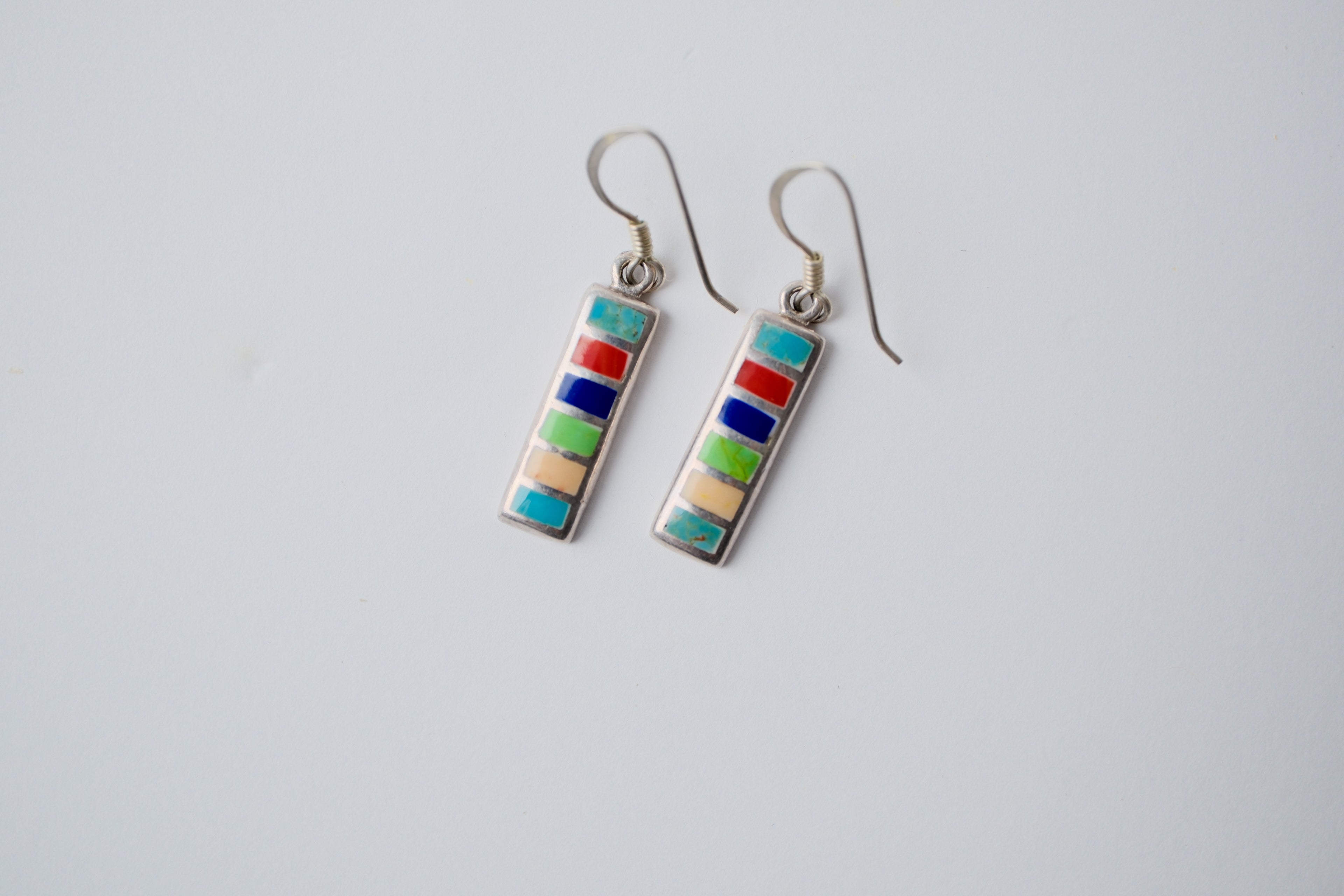 Sterling Silver Colorful Inlay drop earrings