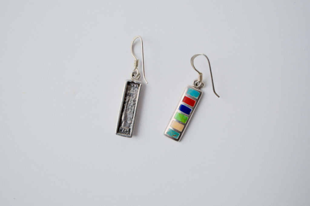 Sterling Silver Colorful Inlay drop earrings