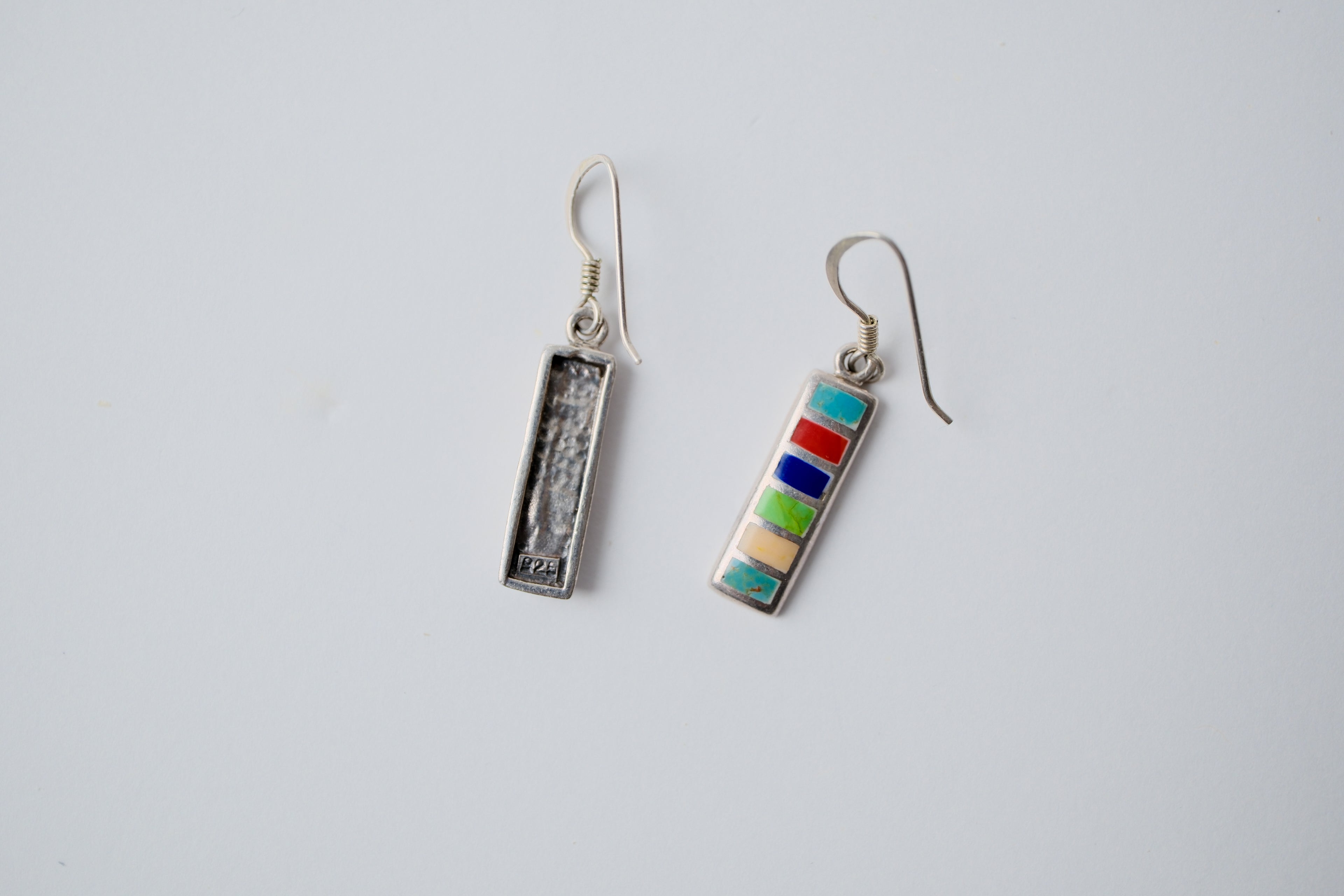 Sterling Silver Colorful Inlay drop earrings