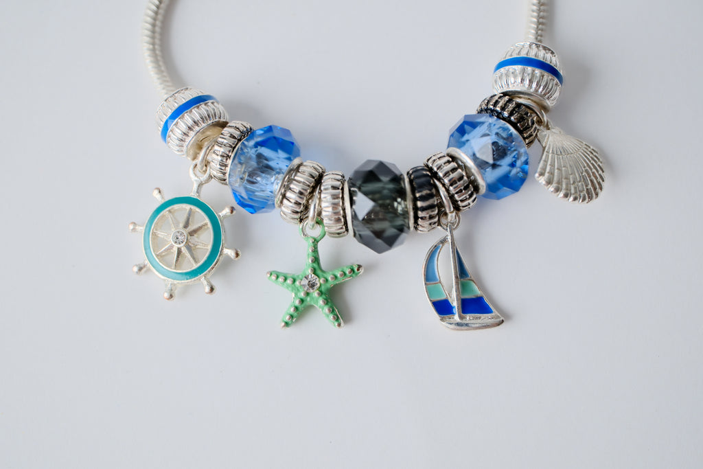 Napier Silver Tone Enamel Nautical Charm Toggle Bracelet