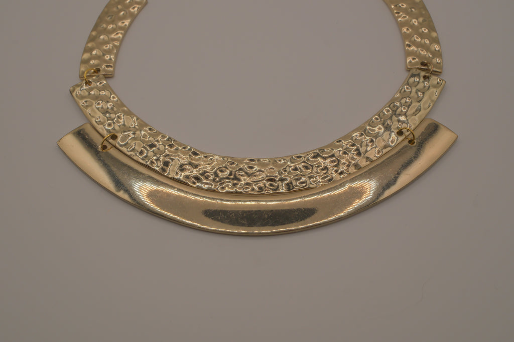 Gold-tone textured metal collar necklace