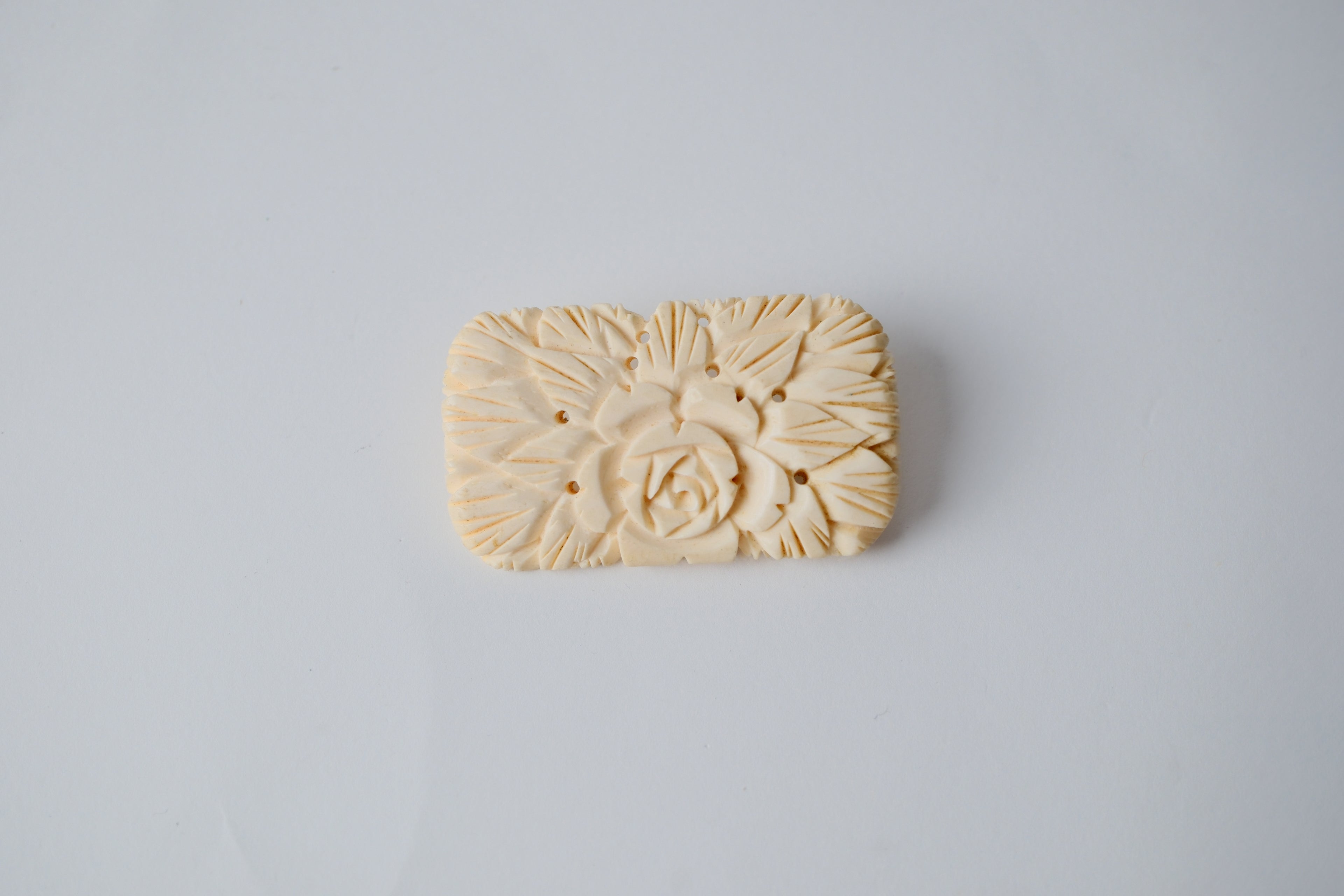 Vintage Deeply Carved bone Floral Brooch