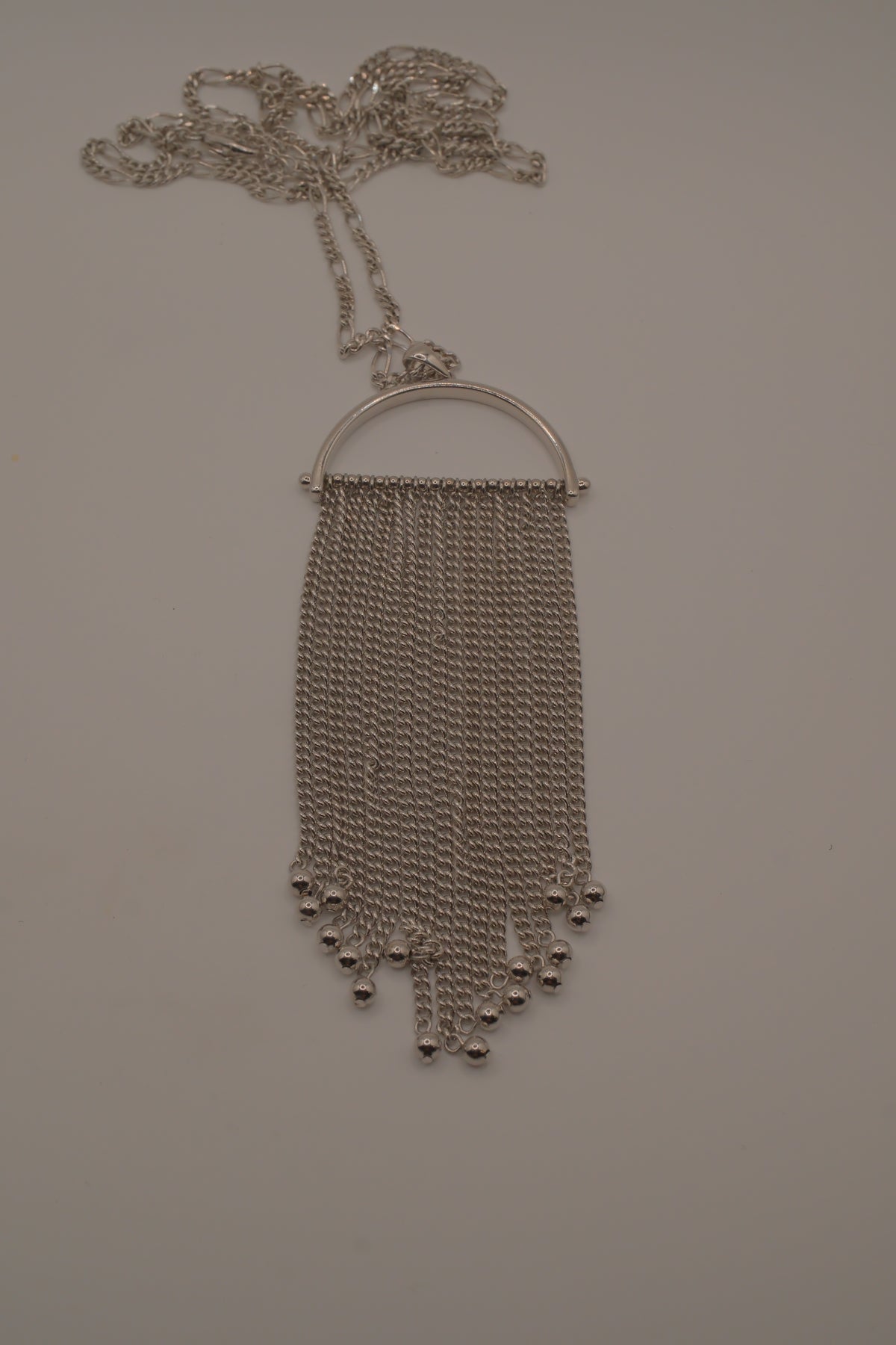 Vintage silver chain fringe pendant necklace