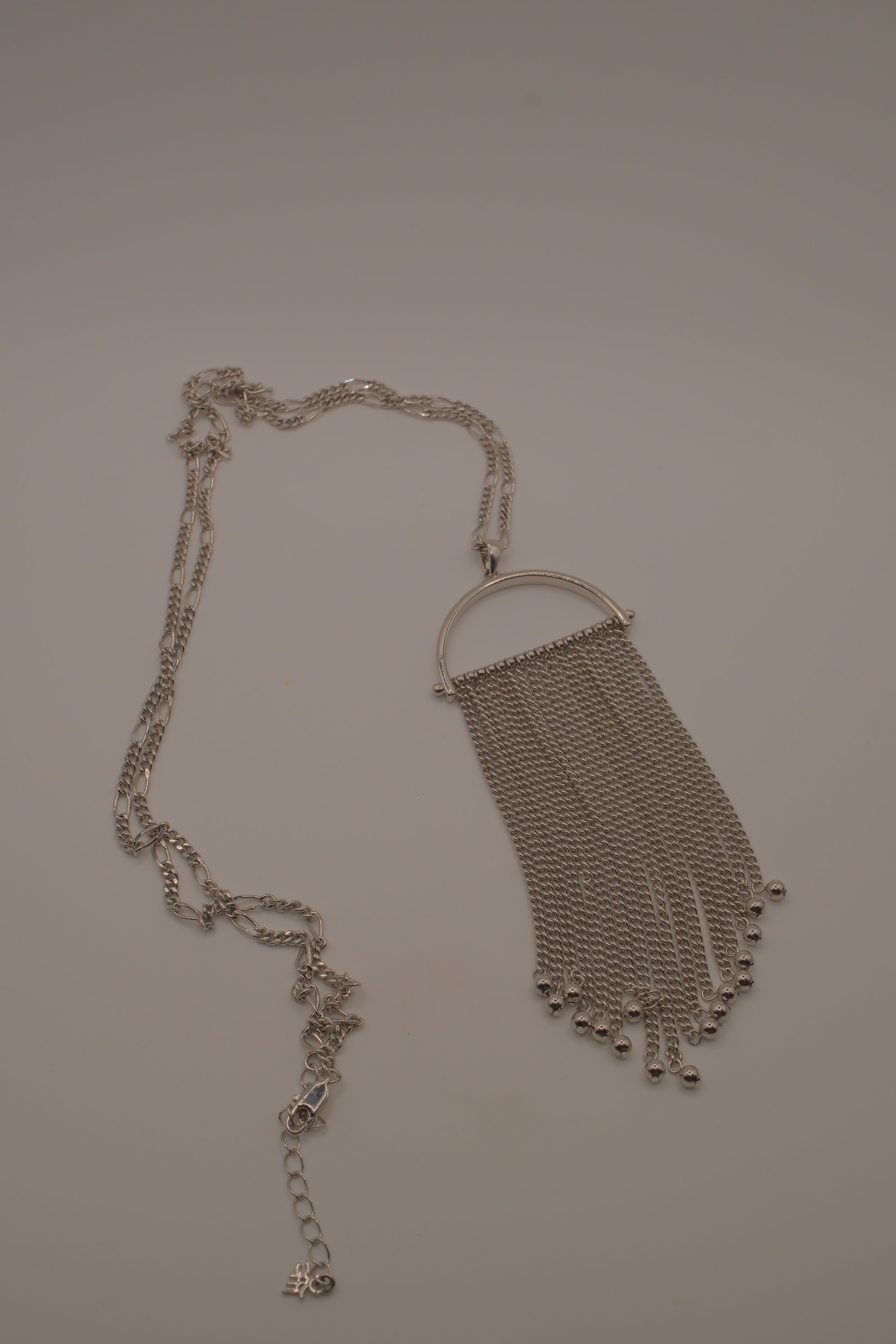 Vintage silver chain fringe pendant necklace