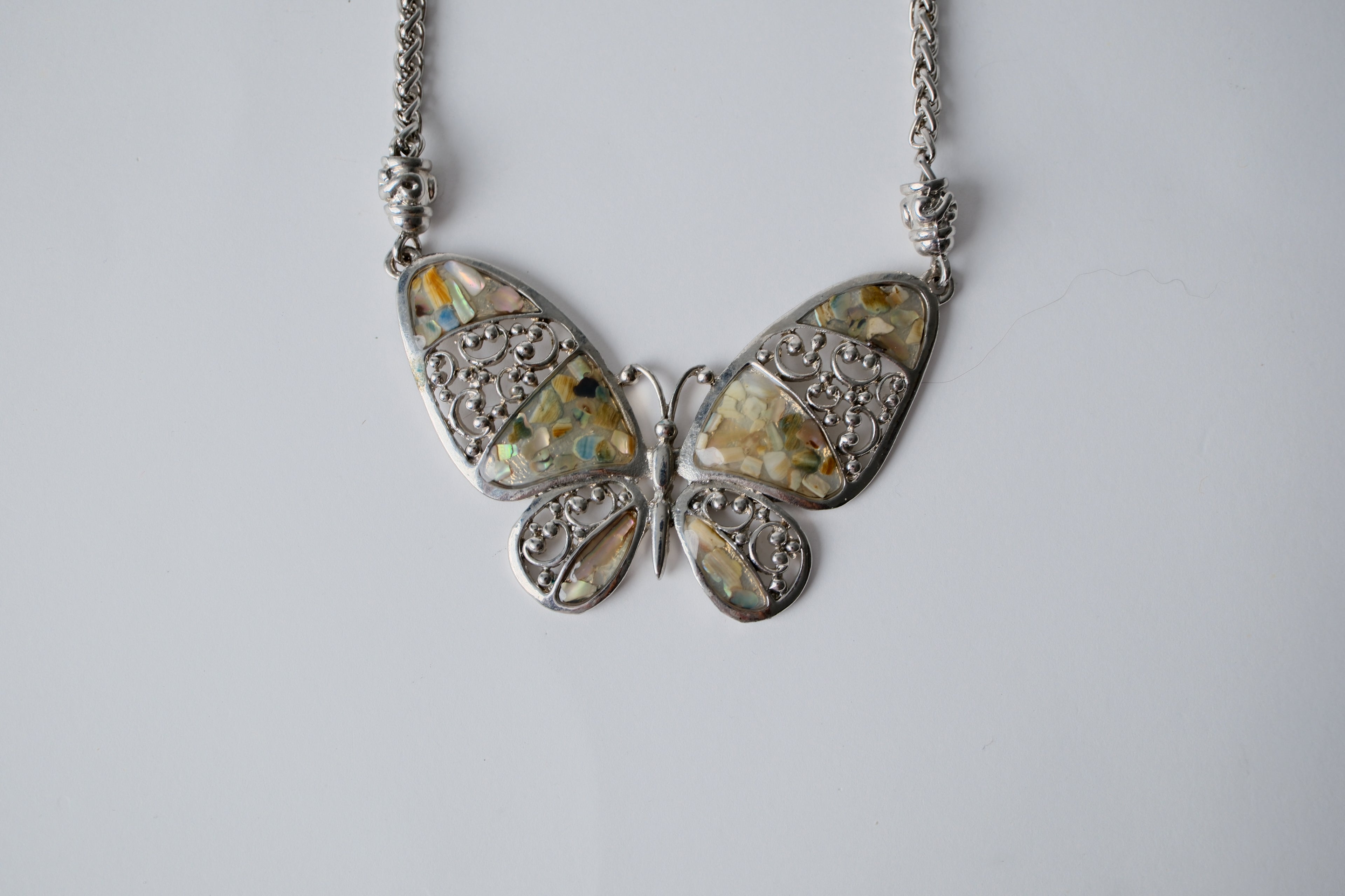 Silver toned Abalone shell inlay Butterfly chain