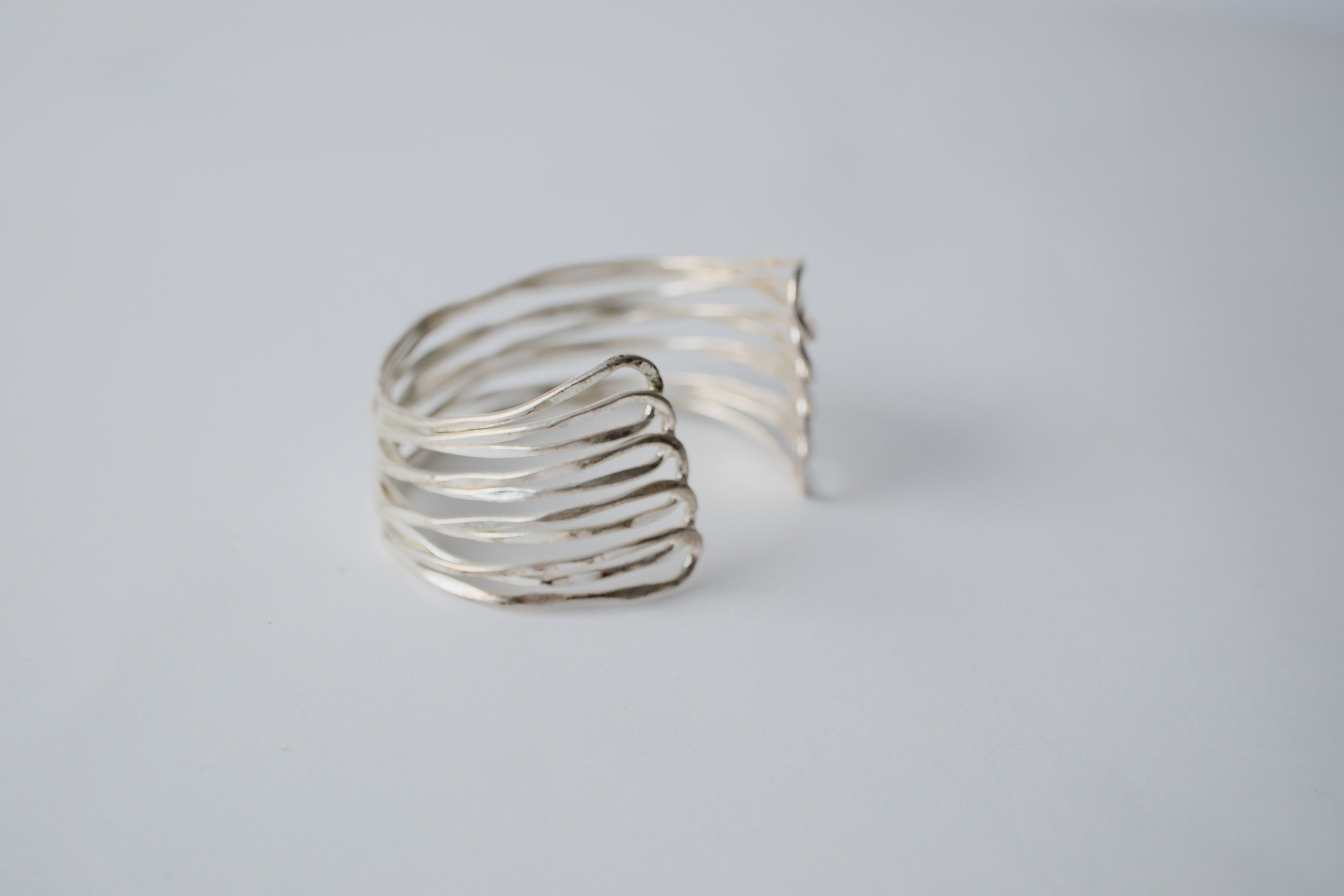 Multi-strand hammered silver cuff bracelet