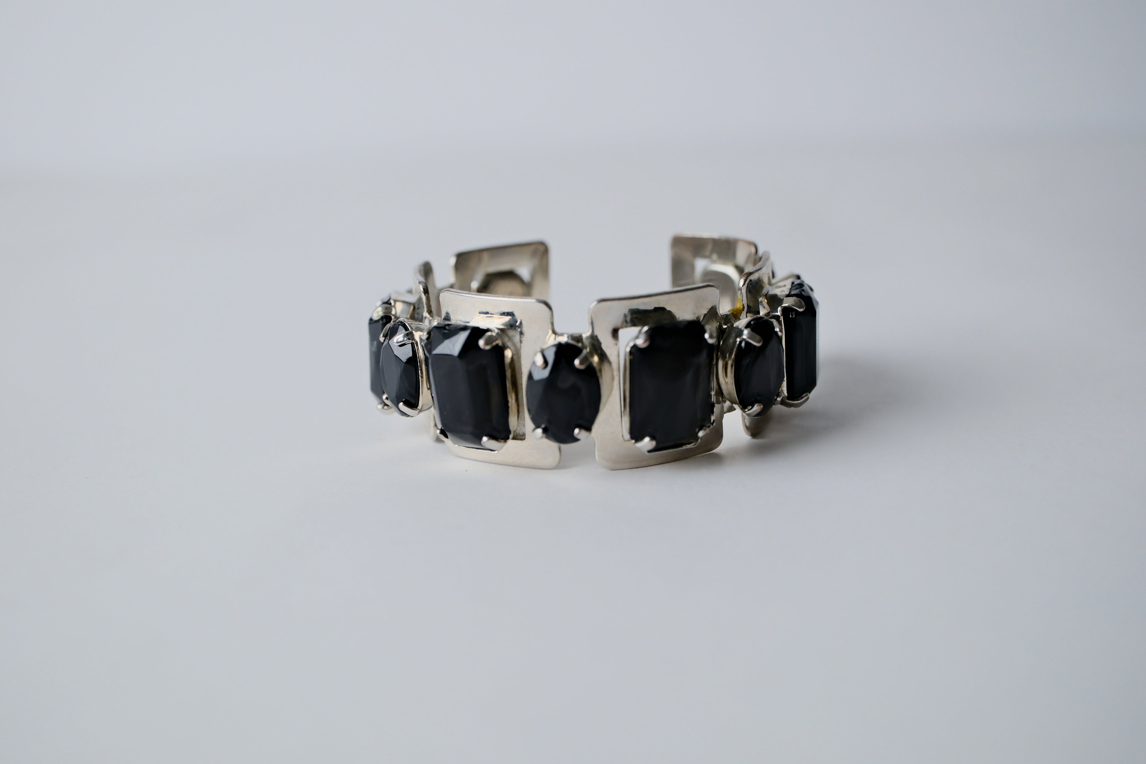 Silver toned Black Rhinestones cuff bracelet