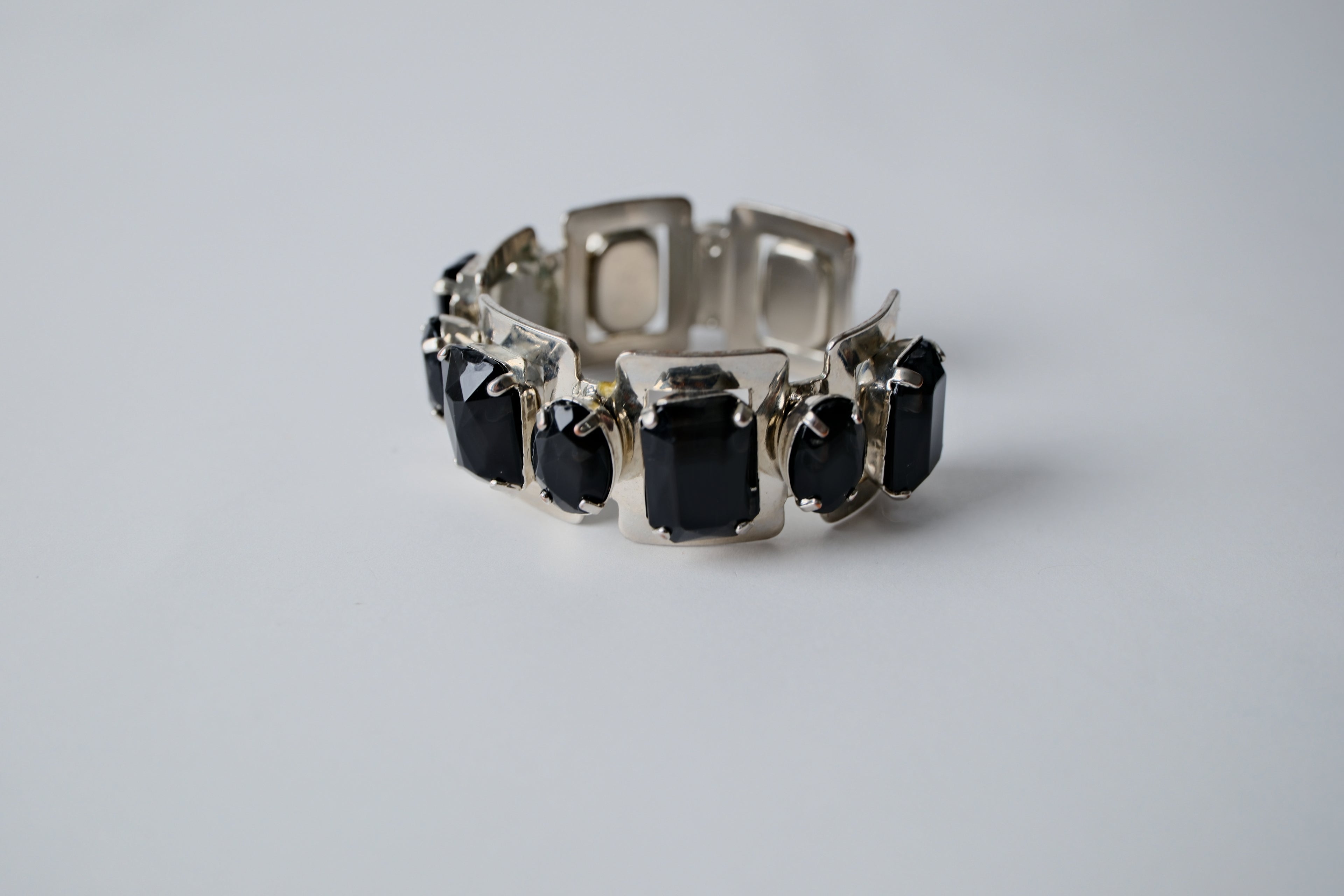 Silver toned Black Rhinestones cuff bracelet