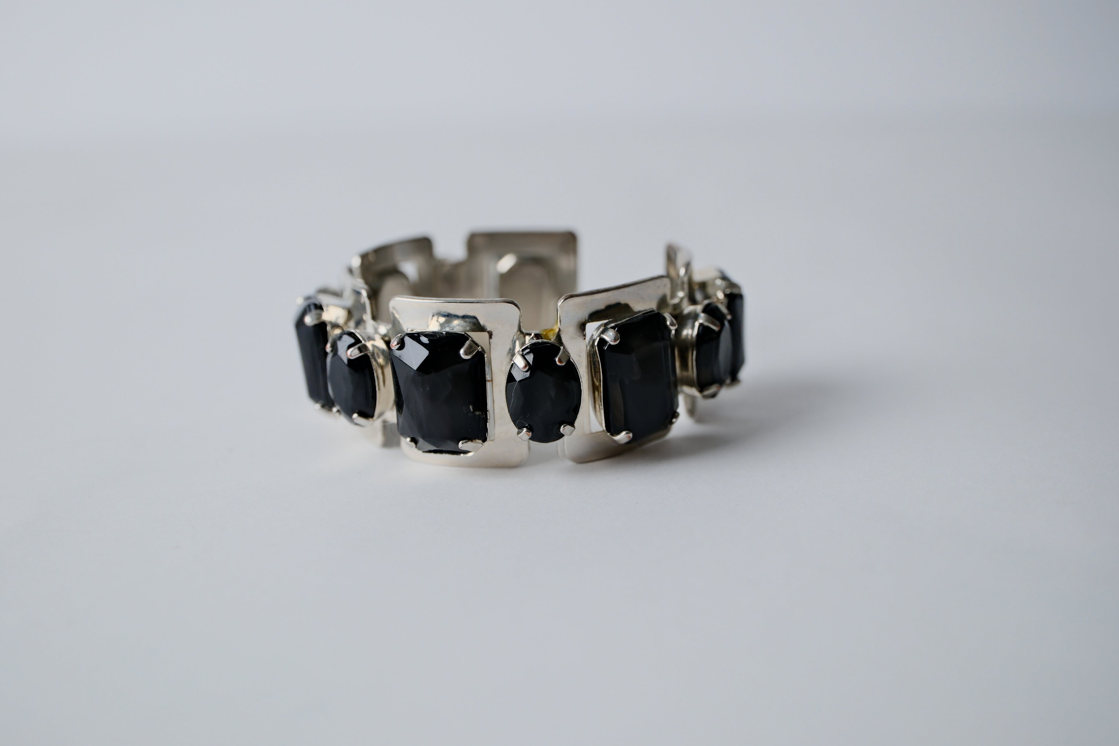 Silver toned Black Rhinestones cuff bracelet