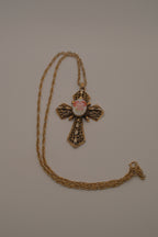 Vintage gold-tone filigree cross pendant necklace