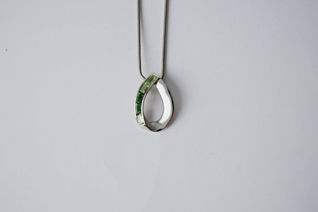 Vintage Lia Sophia Silver-Tone Green Teardrop Necklace