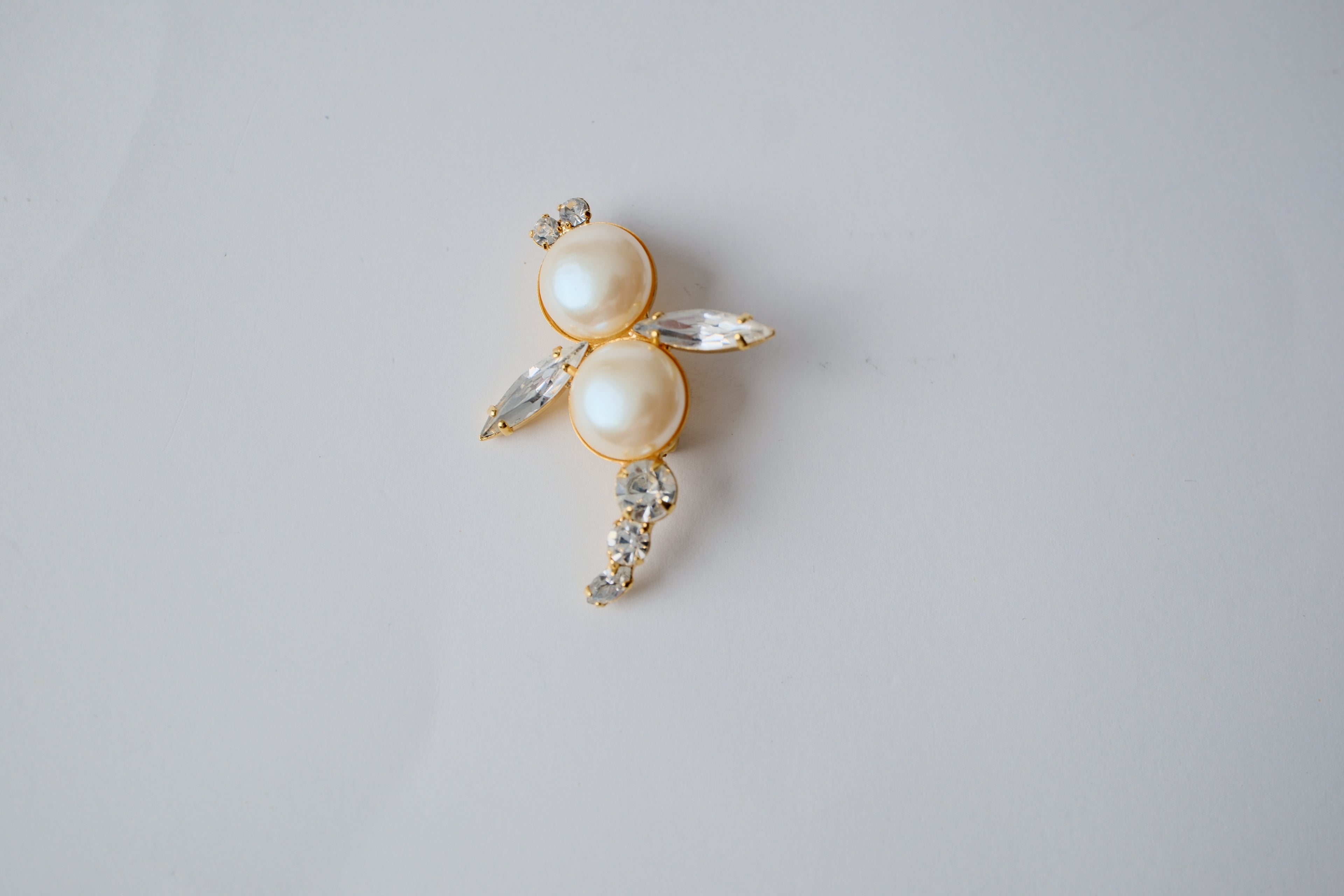 Vintage Faux Pearl Rhinestone Insect Brooch