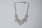 Silver flower bib necklace