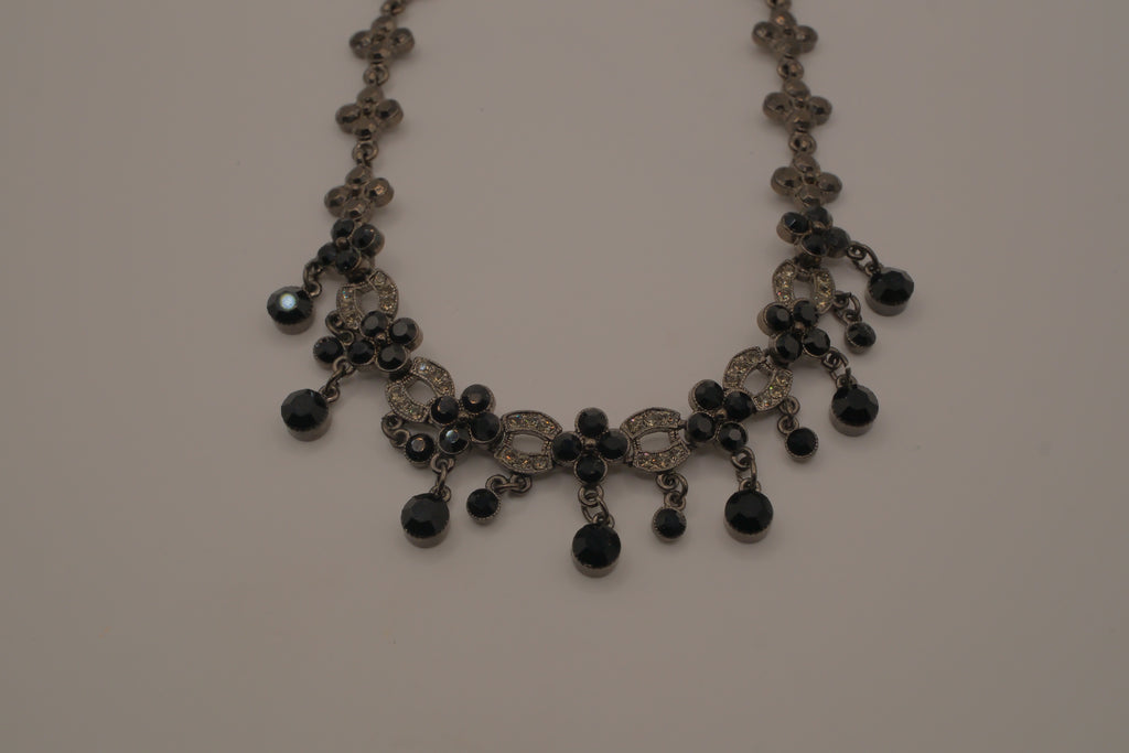 Vintage gunmetal rhinestone choker necklace