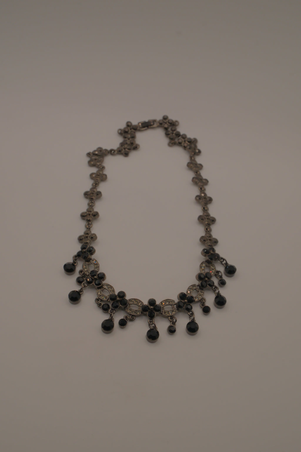 Vintage gunmetal rhinestone choker necklace