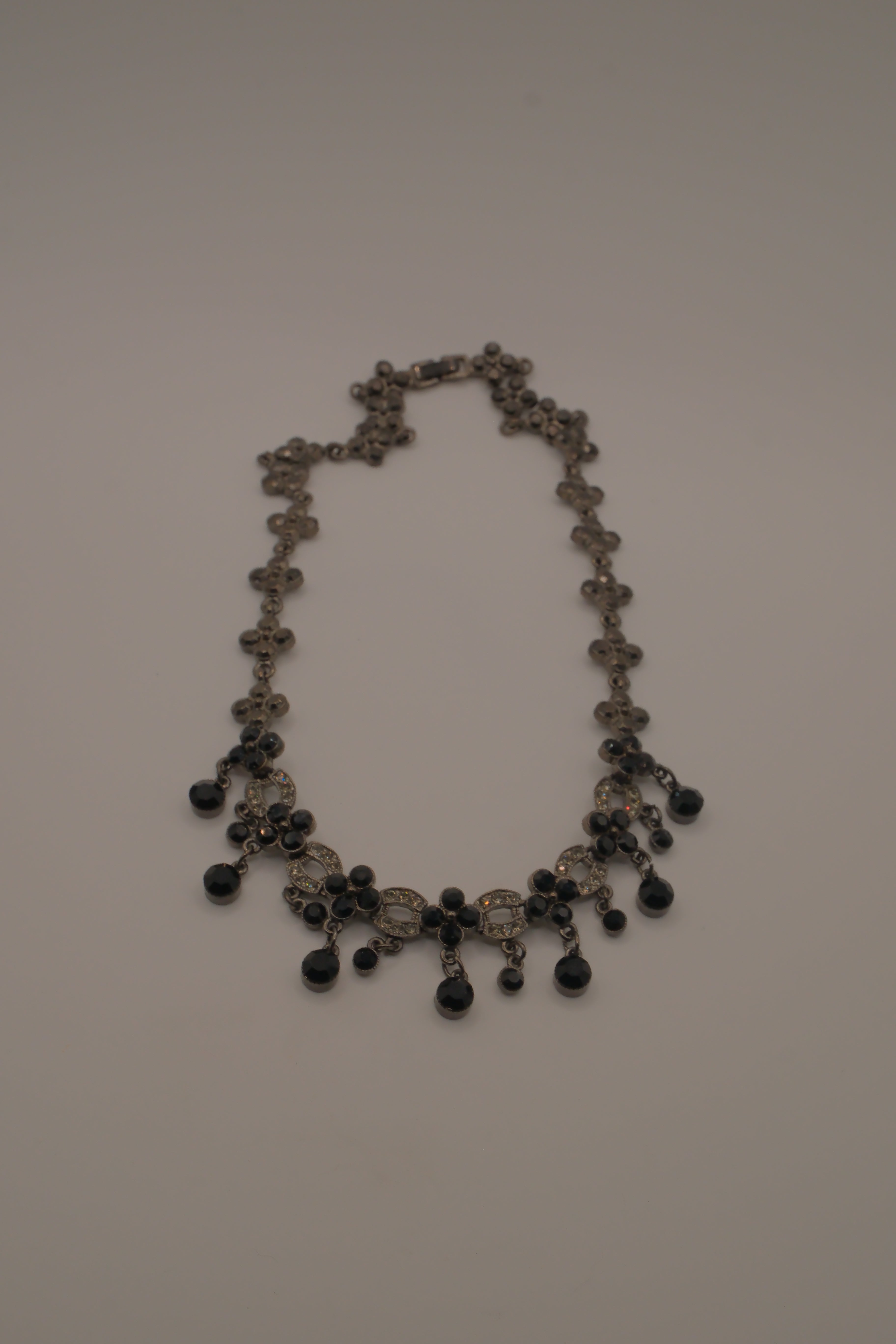Vintage gunmetal rhinestone choker necklace