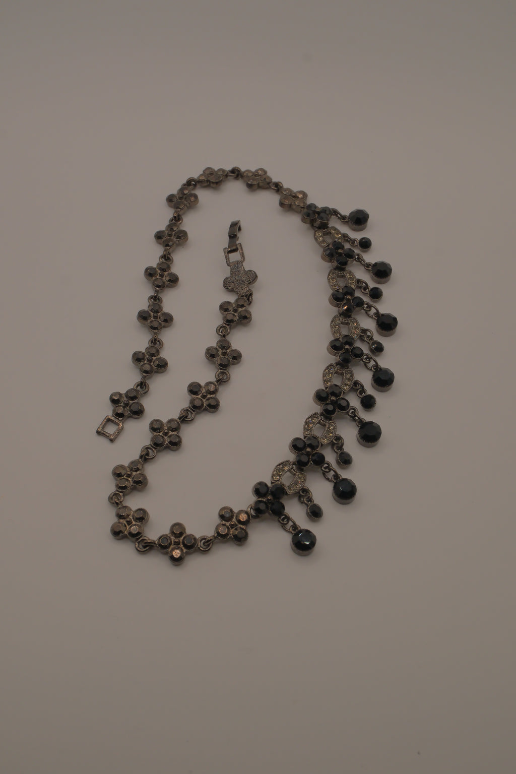 Vintage gunmetal rhinestone choker necklace