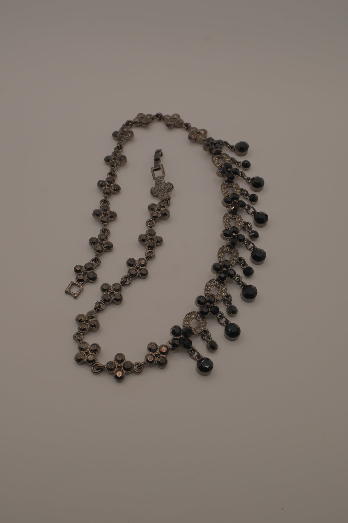 Vintage gunmetal rhinestone choker necklace