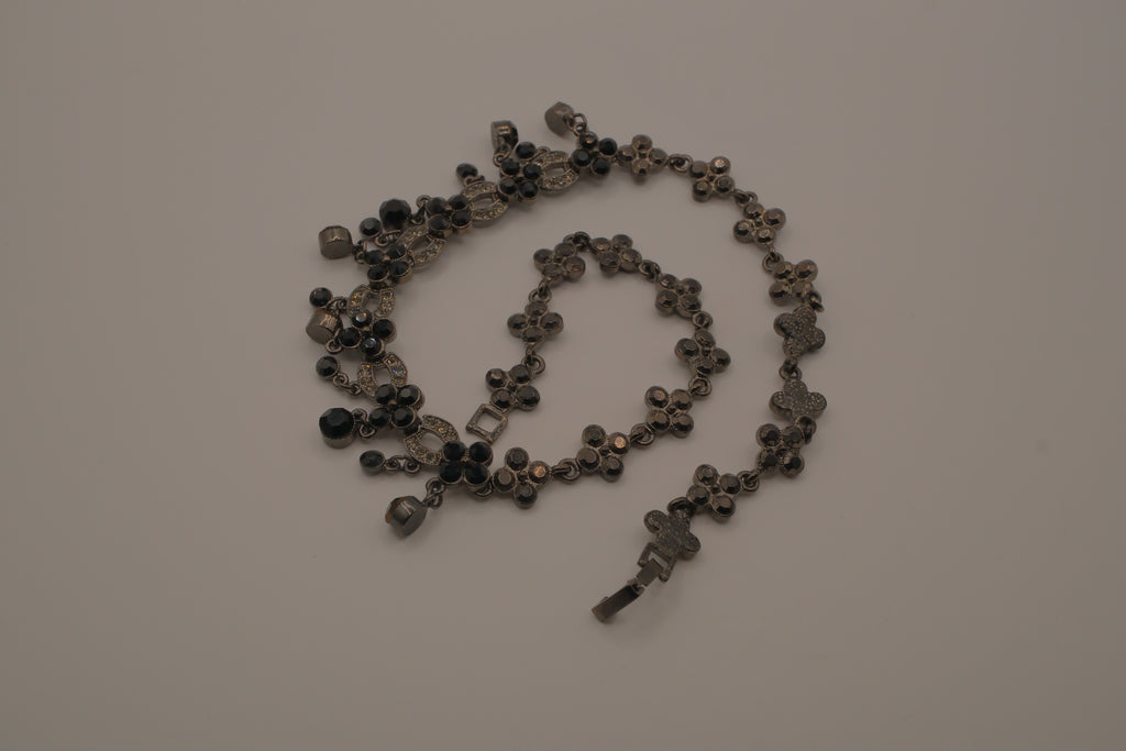 Vintage gunmetal rhinestone choker necklace