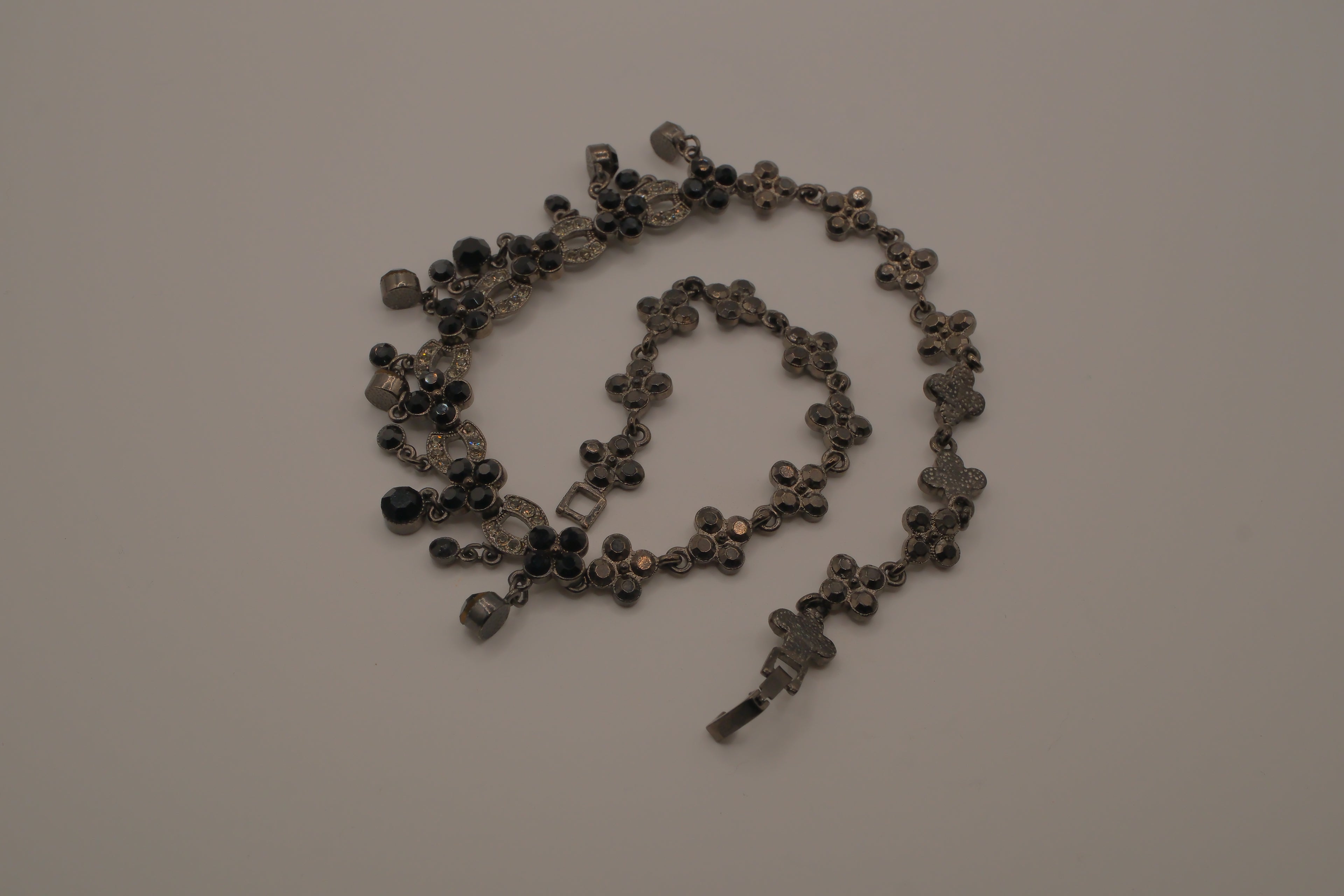 Vintage gunmetal rhinestone choker necklace