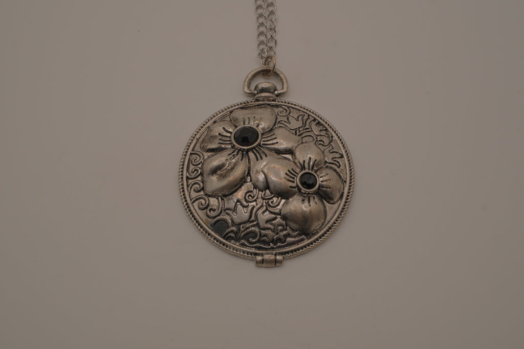 Antiqued silver-tone floral pendant