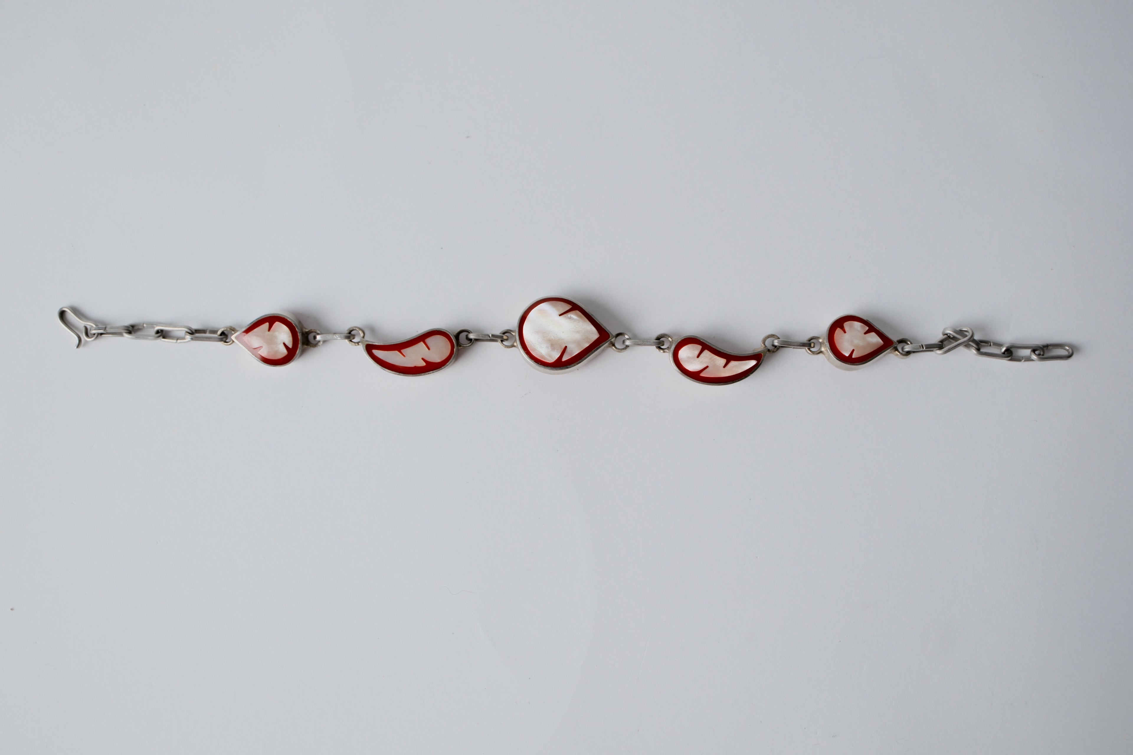 Vintage Mexican Red enamel and mother of pearl bracele