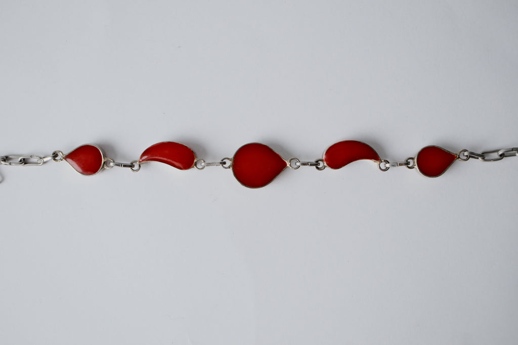 Vintage Mexican Red enamel and mother of pearl bracele