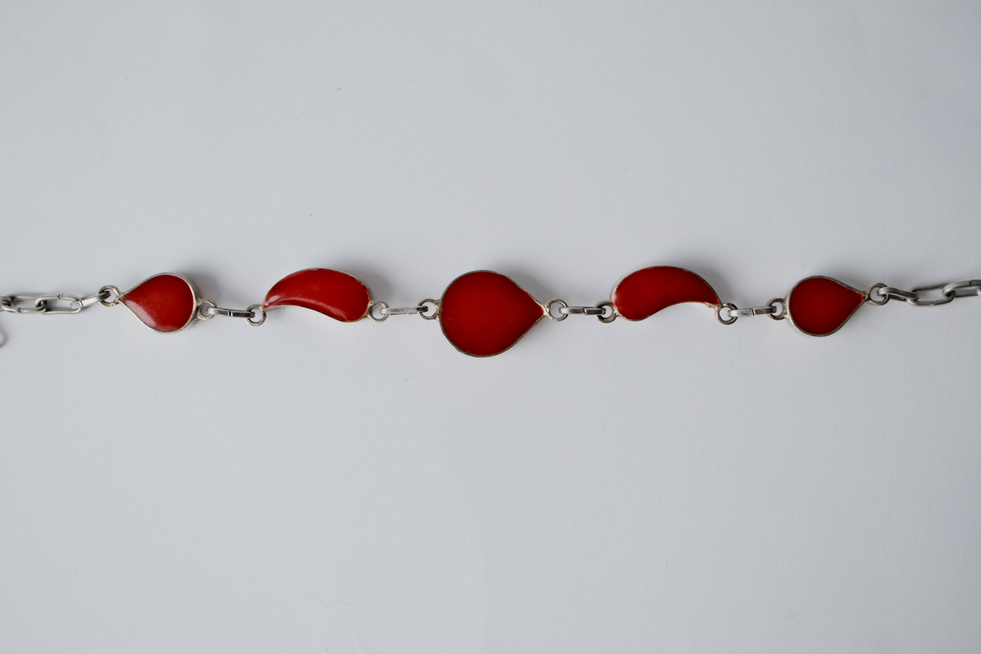 Vintage Mexican Red enamel and mother of pearl bracele