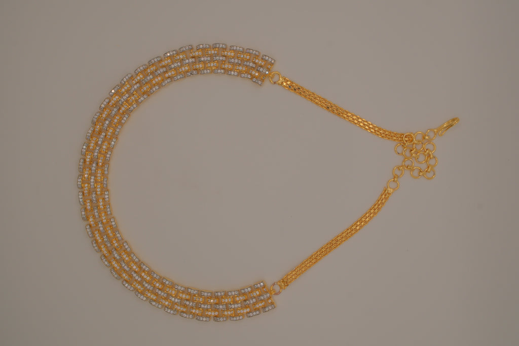 Multi-layered gold and cubic zirconia stones collar necklace