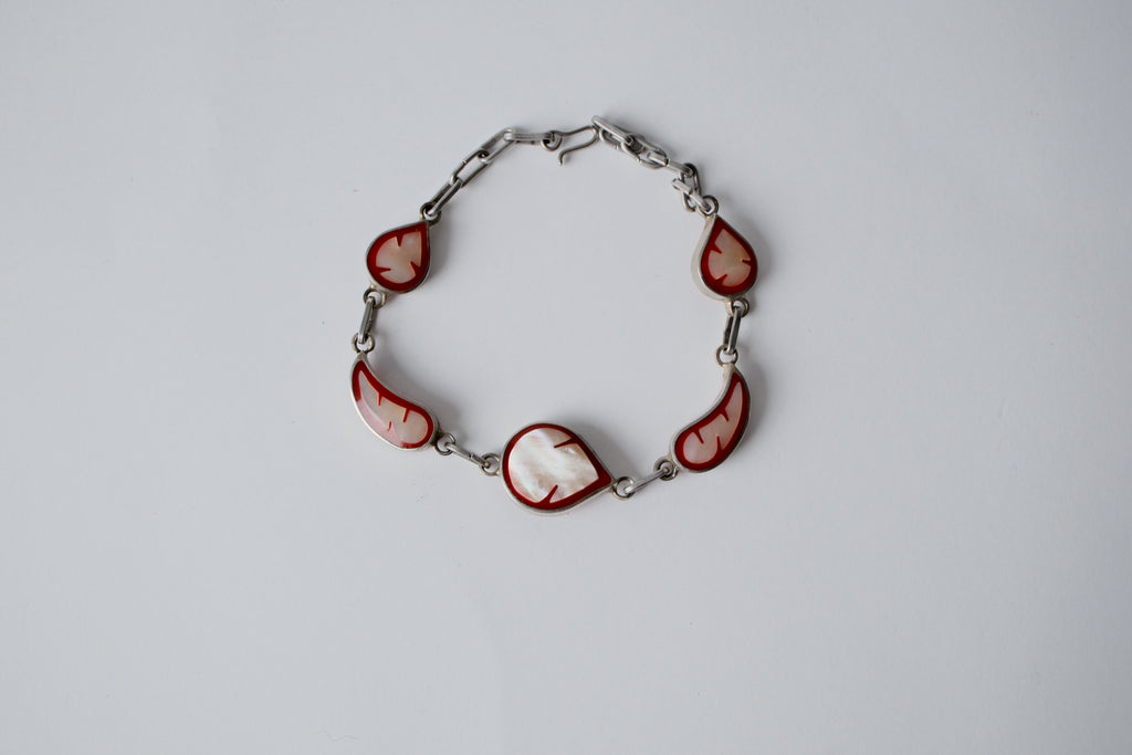 Vintage Mexican Red enamel and mother of pearl bracele