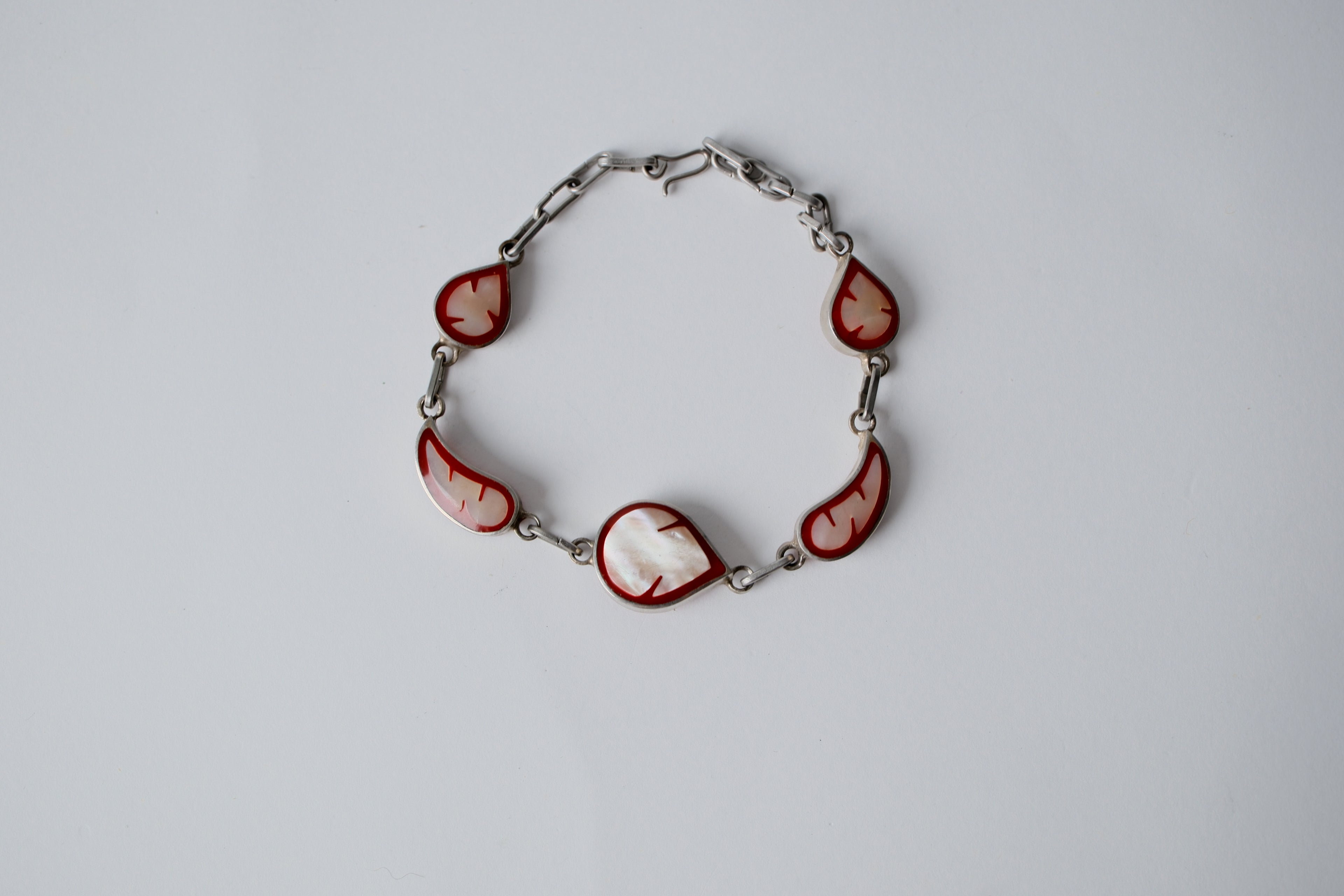 Vintage Mexican Red enamel and mother of pearl bracele