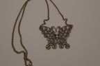 Antique brass-finished filigree butterfly bib necklace