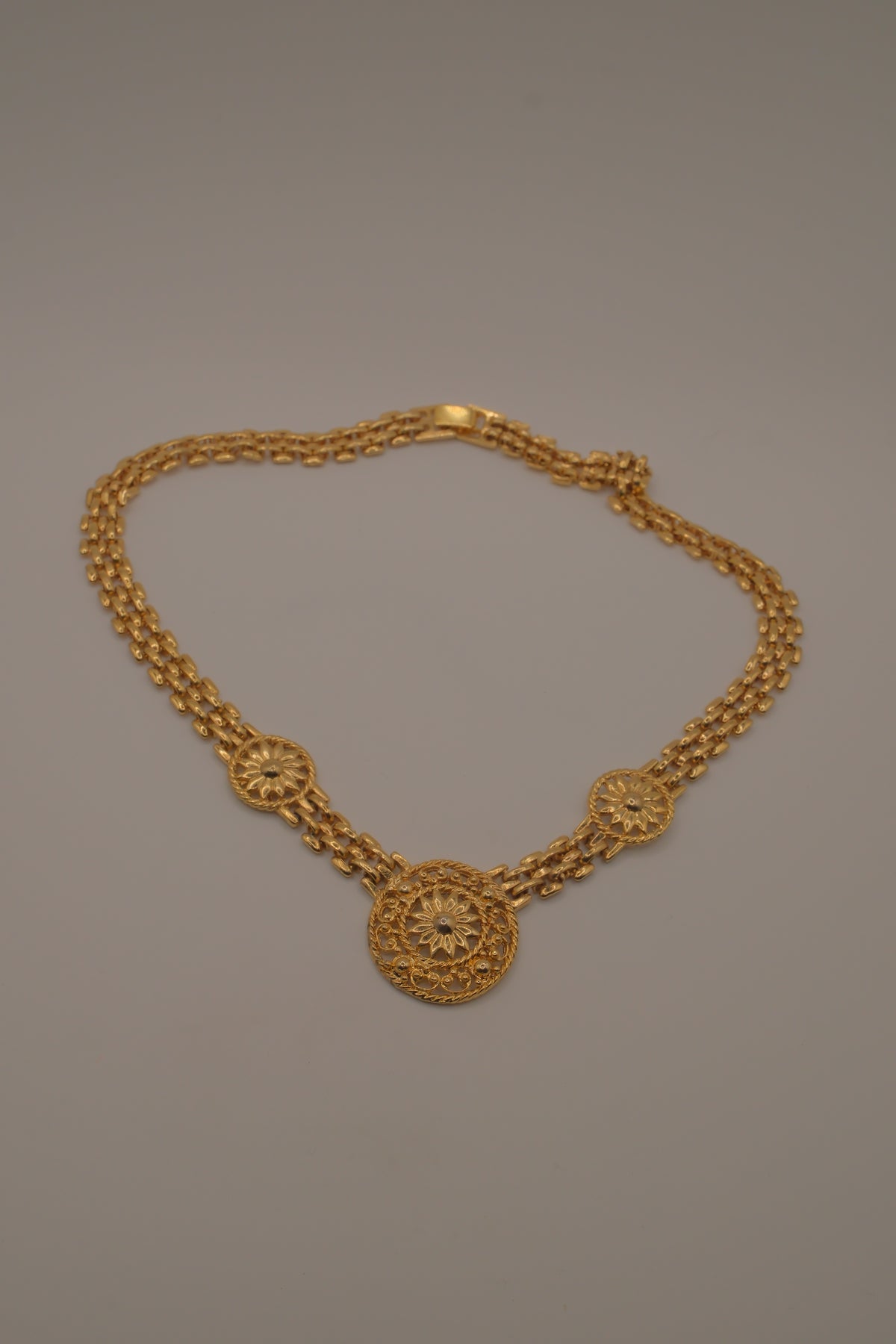 Vintage gold plated medallion chain necklace