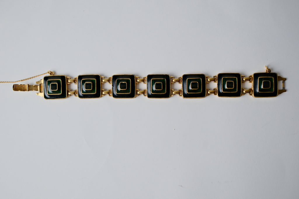 Vintage Black and Green Enamel bracelet&nbsp;