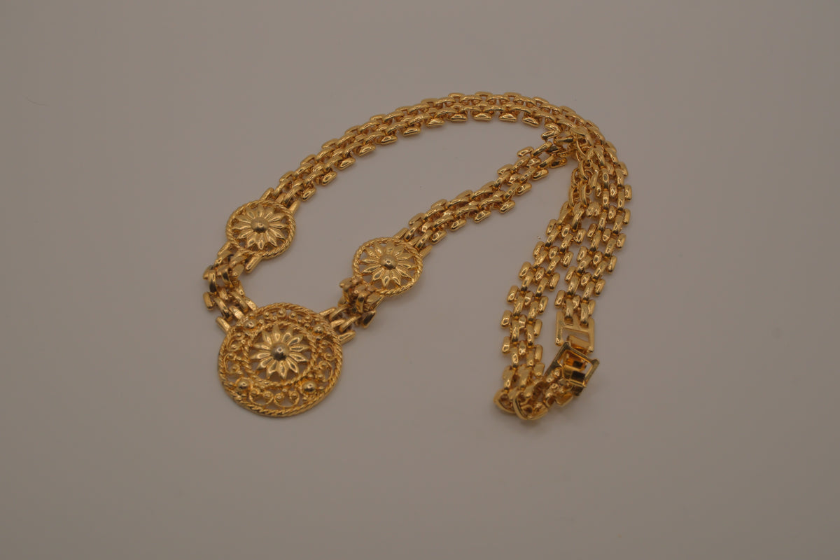 Vintage gold plated medallion chain necklace