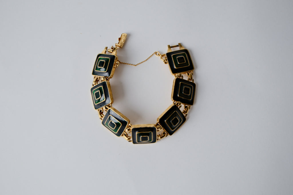 Vintage Black and Green Enamel bracelet&nbsp;