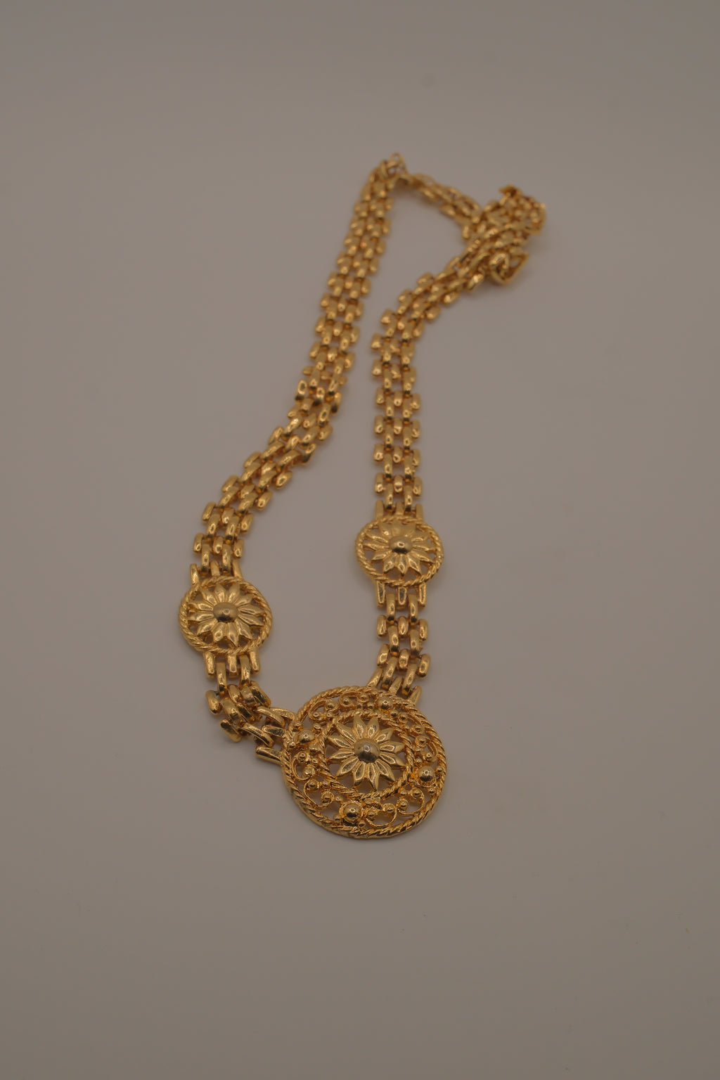 Vintage gold plated medallion chain necklace