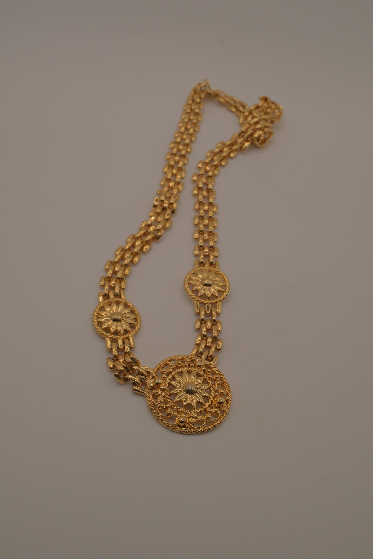 Vintage gold plated medallion chain necklace